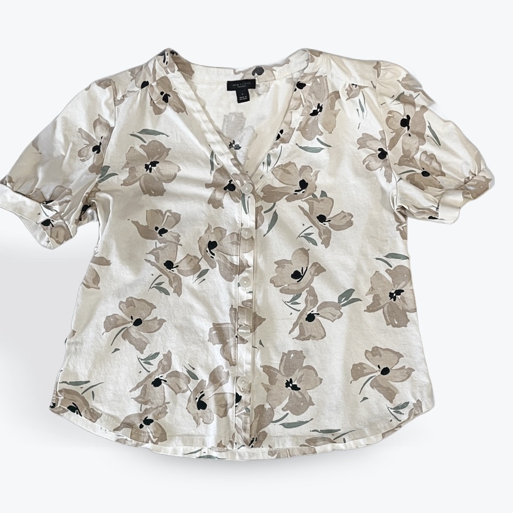 Ann Taylor Factory Beige Floral Button-Down Shirt
